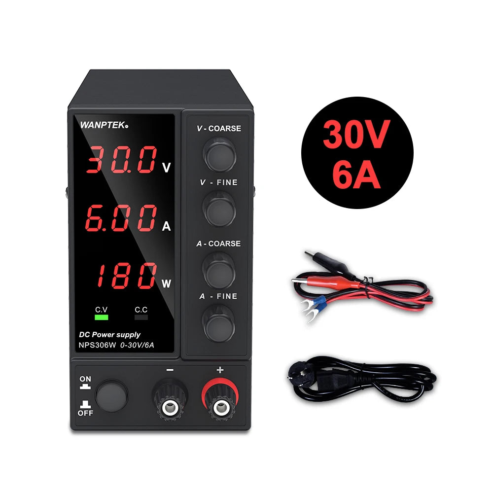Wanptek Adjustable DC Power Supply 30V 10A 60V 5A Lab Bench Power Source Stabilized Power Supply Voltage Regulator Switch 120V