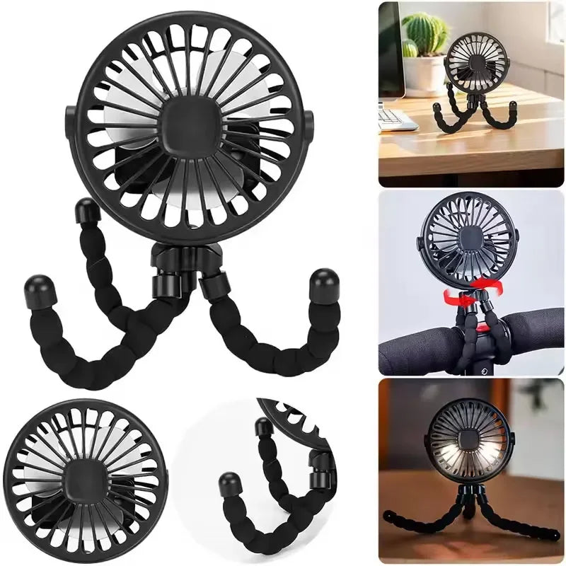 Mini Octopus Fan Baby Stroller Fan Hand Held USB Charging Bladeless Small Folding Fans Mini Silent Table Outdoor Cooler