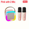 Portable Bluetooth 5.3 Karaoke Speaker 3D Surround Sound with 1-2 Wireless Microphones Home Family Singing for Aux/U Disk/TF