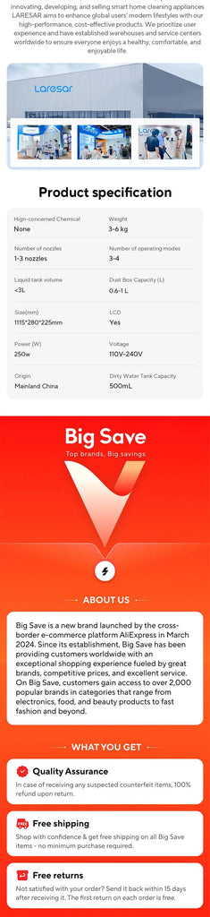 Laresar M3 Cordless Wet Dry Vacuum Cleaner Mop, Edge Cleaning 55min Auto Suction Floor Washer Self-Cleaning Smart Home Appliance