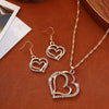 3 PCS Women's Retro Fashion Hollow Double Heart Rhinestone Decorated Alloy Pendant Necklace And Earring Jewelry Set
