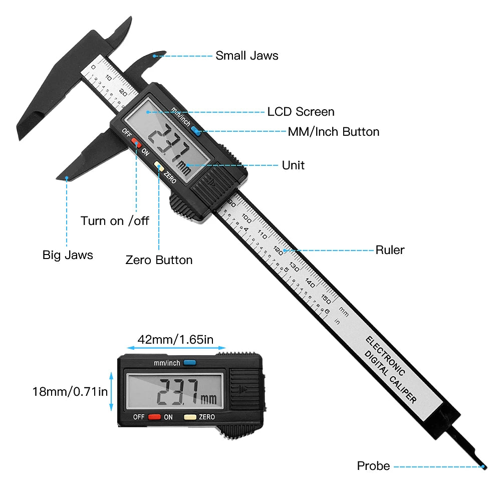 150mm 100mm  0.1mm Electronic Digital Caliper Measuring Tool Vernier Micrometer Measuring Tool Depth Gauge Instrument Pachometer