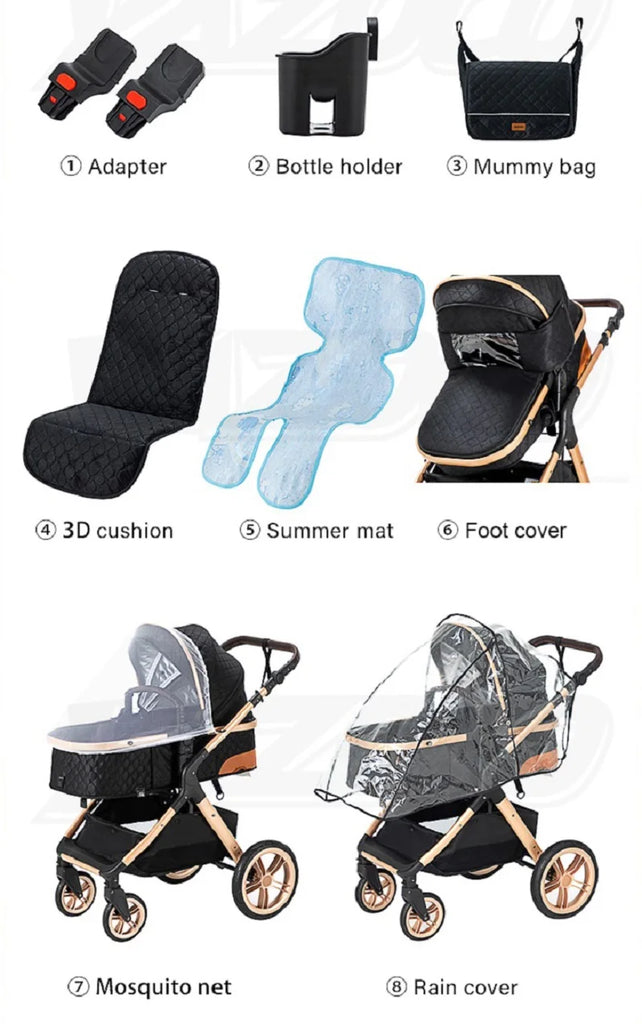 Luxury Baby Stroller 3 in 1 Newest Easy Folding Multifunctional Stroller Travel Portable Baby Carriage Safety Seat EU Standard