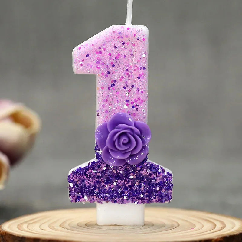 0 1 2 3 4 5 6 7 8 9 Birthday Candle 1 Years Purple Flower Birthday Candles for Cake Purple Children's Birthday Candle Decoration