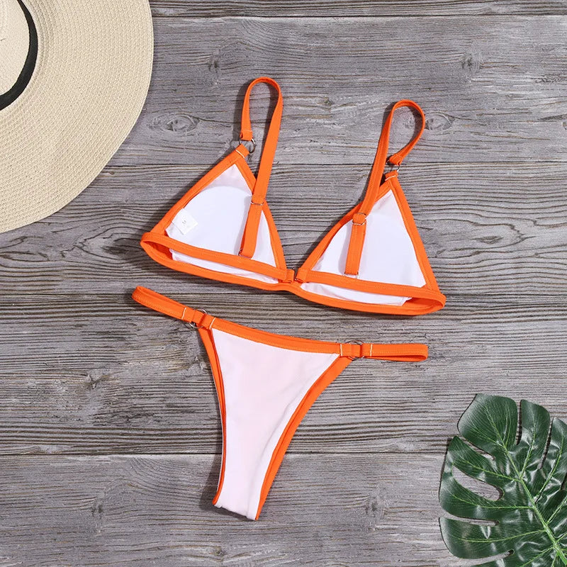 Sexy 2 Pcs Set Women Swimsuit 2025 New Hot Bikini Set Solid Color Halter Neck Strap Thong Women Swimsuit Set for Beach