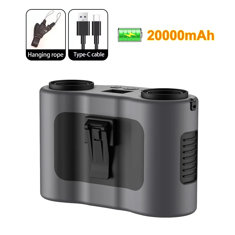 Waist Fan Wireless Waist Clip Fan Portable Clip on Wearable Belt 20000mAh USB Rechargeable with Power Bank for Outdoor Camping