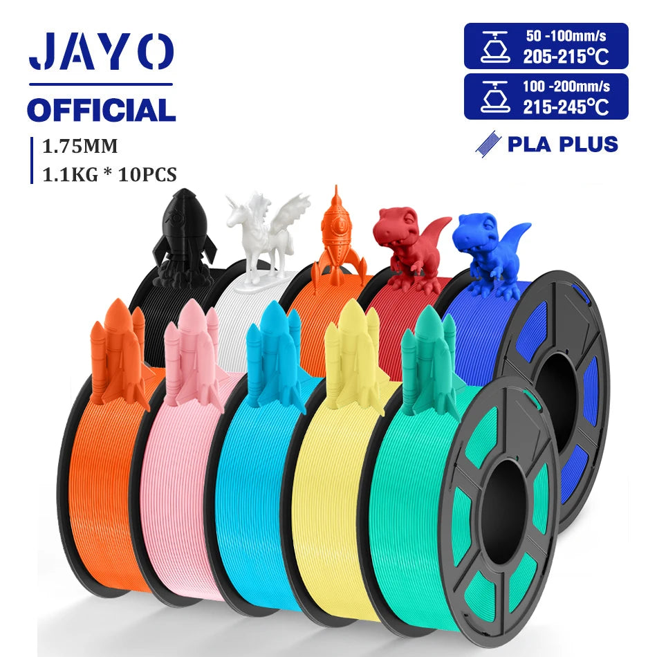 JAYO PLA + 3D Filament 1.75MM 10 Rolls PLA PLUS 3D Printer Filament Neatly Wound 3D Printing Filament 1.1kg Spool High Toughness