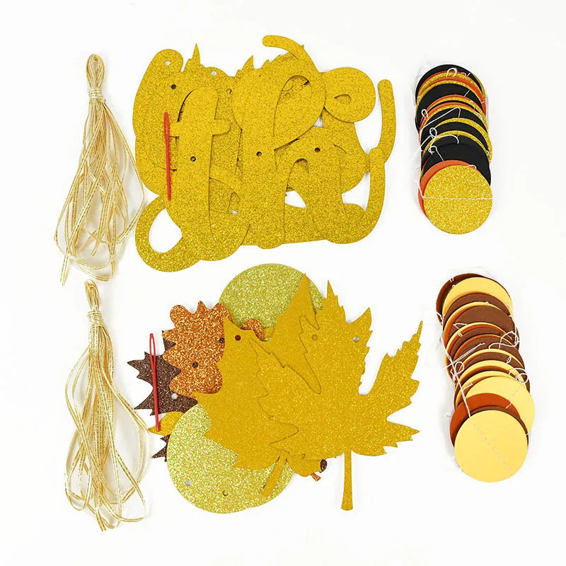 Autumn Leaves Maple Garlands Round Paper Thanksgiving Banner String Home Birthday Party Holiday DIY Wall Fireplace Hanging Decor