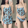 Sexy Women Floral Printed Bathing Suits with Beach Skirt Halter Bikinis Set Lady Push Up Swimsuit Swimwear Beachwear