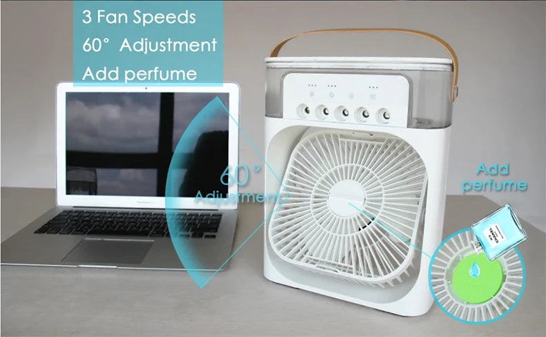 Summer Cooling Fan 3 In 1 Portable Desktop Humidifier USB Mini Air Conditioners Night Light Water Mist For Home, Office