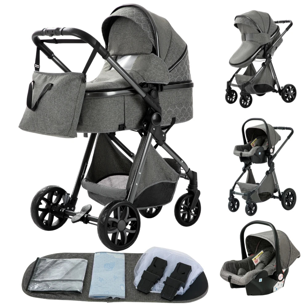 Luxury Baby Stroller 3 in 1 Newest Easy Folding Multifunctional Stroller Travel Portable Baby Carriage Safety Seat EU Standard