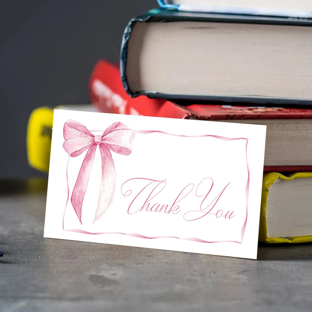 50Pcs Pink Minimalist Thank You Cards, Mini English Gift Note Cards with Blank Design for Party Favors, Gift Wrapping & Decorati