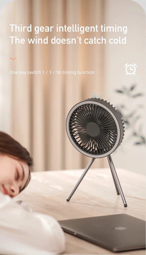 10000mAh Camping Fan Rechargeable Desktop Portable Circulator Wireless Ceiling Electric Fan with Power Bank LED Lighting