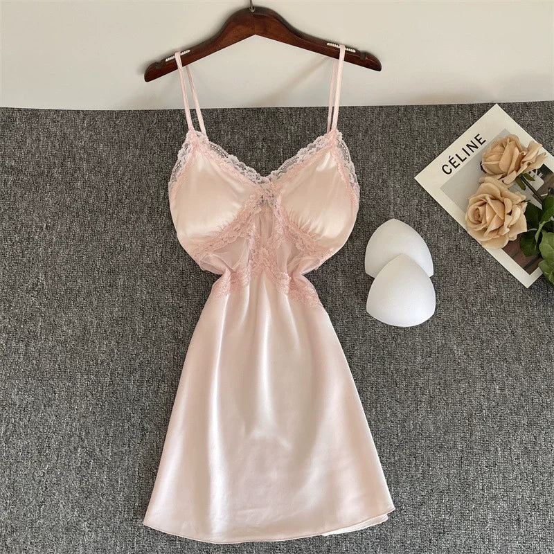 Sexy Female Nighty&Robe Set Lingerie Spring Summer Bathrobe Nightgown Two Piece Set Loose Silk Satin Home Dress Lounge Wear
