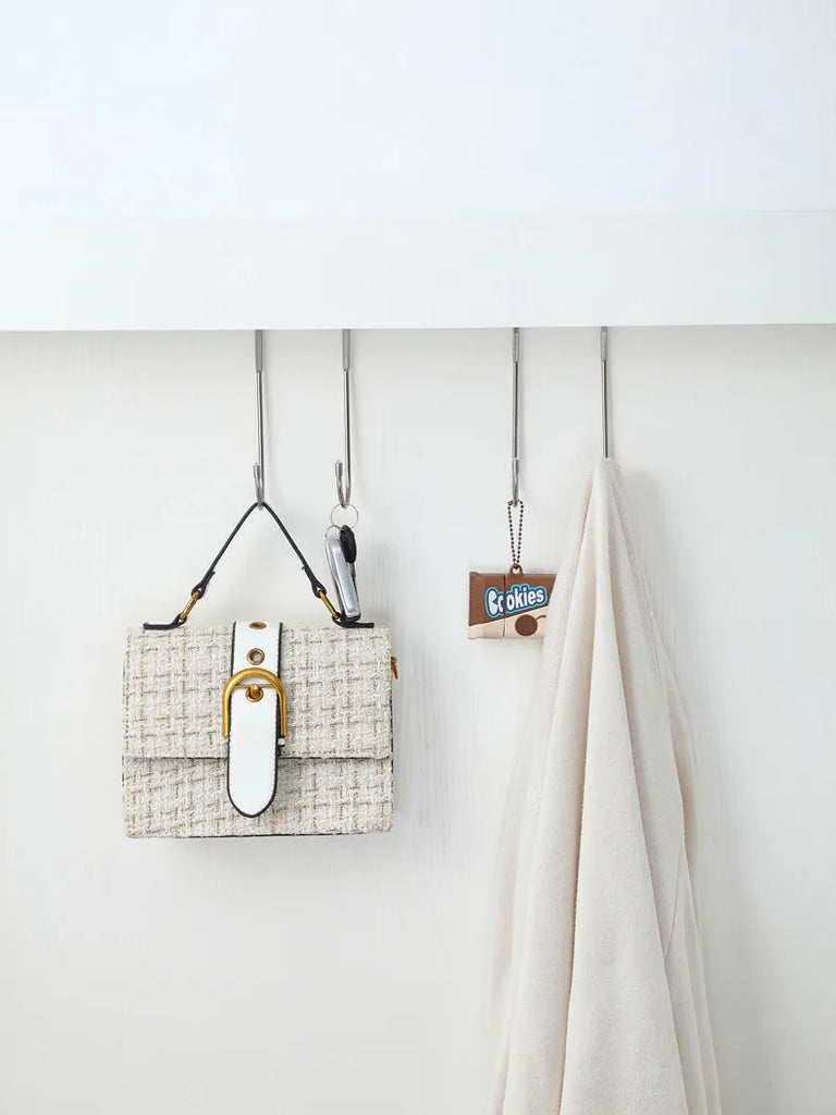 304 Stainless Steel Hook Free Punching Double S-Shape Hook Kitchen Bathroom Cabinet Door Silvery Type Coat Towel Storage Hanger