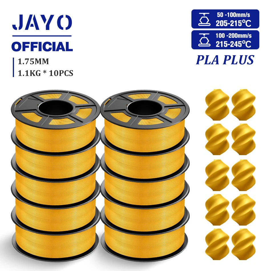 JAYO PLA + 3D Filament 1.75MM 10 Rolls PLA PLUS 3D Printer Filament Neatly Wound 3D Printing Filament 1.1kg Spool High Toughness
