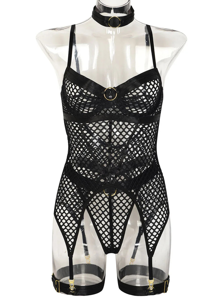 JSY Sexy Lingerie Set For Women's Body Underwear Transparent Mesh Nightgown Bodysuit Sleepwear Erotic Lingerie Porno Costumes