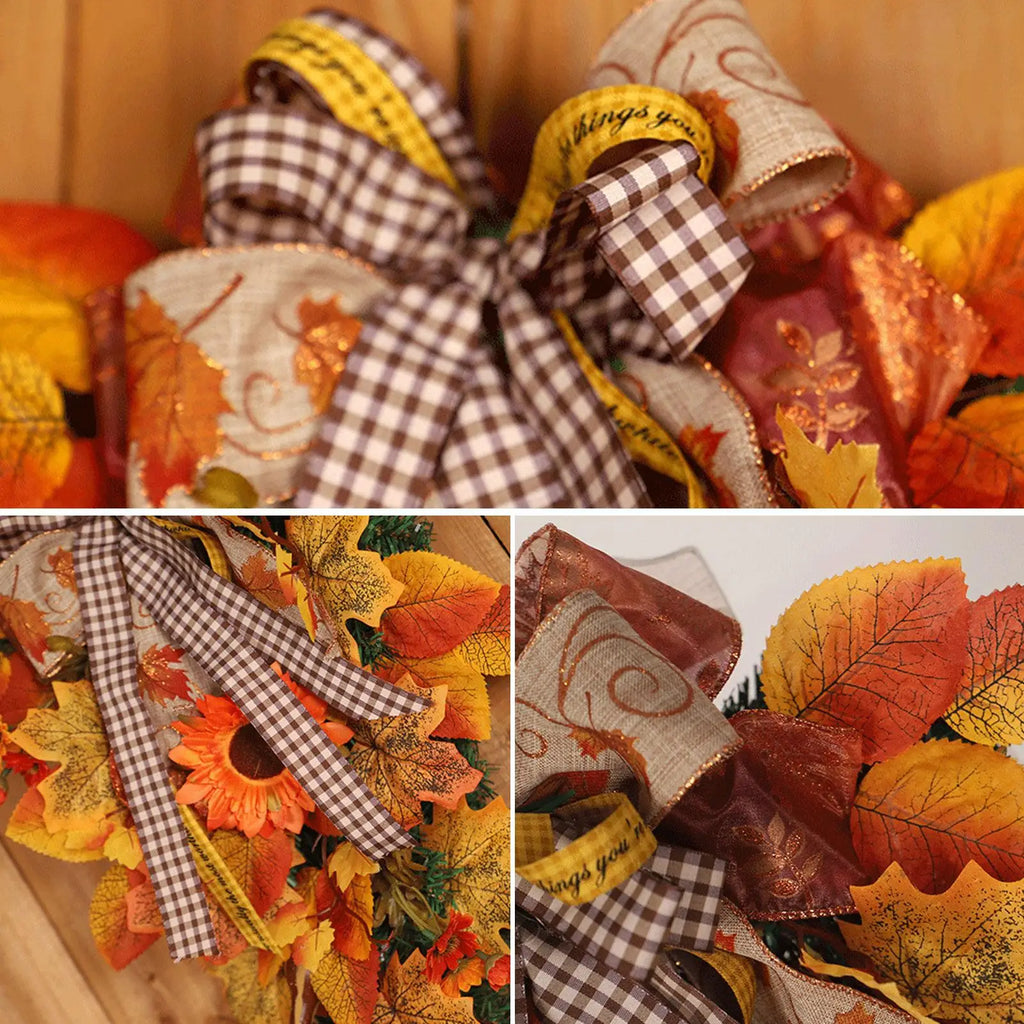 Thanksgiving Front Door Decorations Fall Wreath Door Wreath With Pumpkins/Berries/Maple Leaves Harvest Wreath For Autumn Party