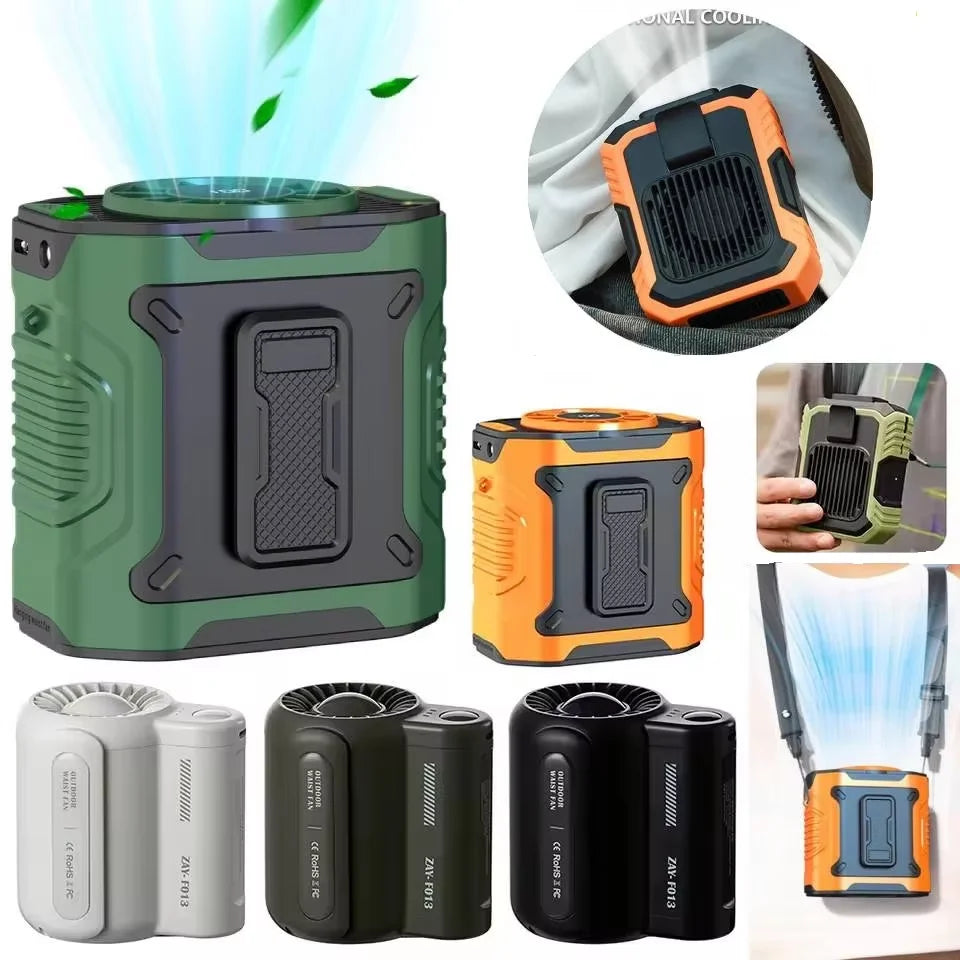 Portable Waist Fan 4000mAh Rechargeable Hanging Neck Fan Personal Wearable Belt Clip Fan with LED Flashlight for Outdoor Camping