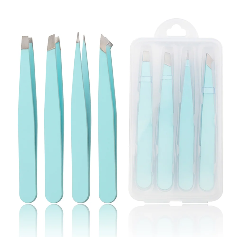 Tweezers Set 4piece Professional Stainless Steel Tweezers Precision Tweezers for Eyelash Extension Eyebrows Facial Blackhead