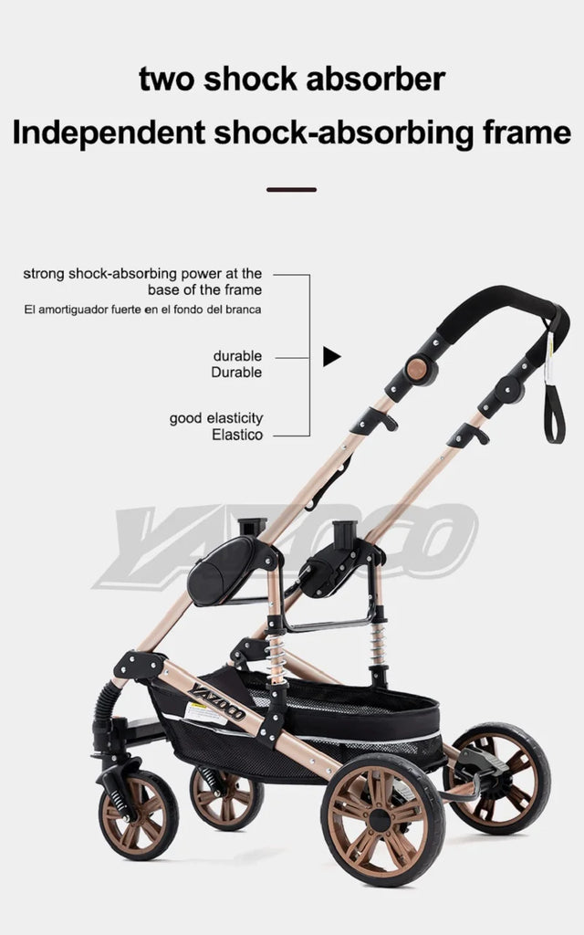 Luxurious 3 in 1 Baby Stroller Portable Travel Baby Carriage Folding Prams Aluminum Frame High Landscape Car for Newborn Baby BLACK