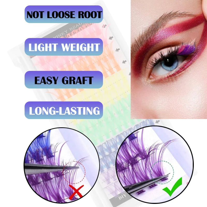 120pcs Colorful DIY Cluster Individual Lashes 6 Colors Mixed Super Fulffy 40D Cosplay Hand Woven Premium Synthetic Eyelashes