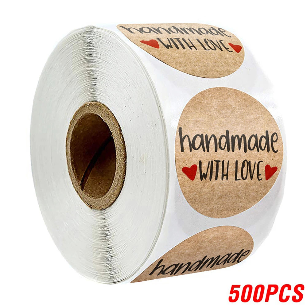 500pcs Vintage Kraft Paper Stickers Scrapbook Gift Stationery Label Stickers Handmade With Love Thank You For The Stickers
