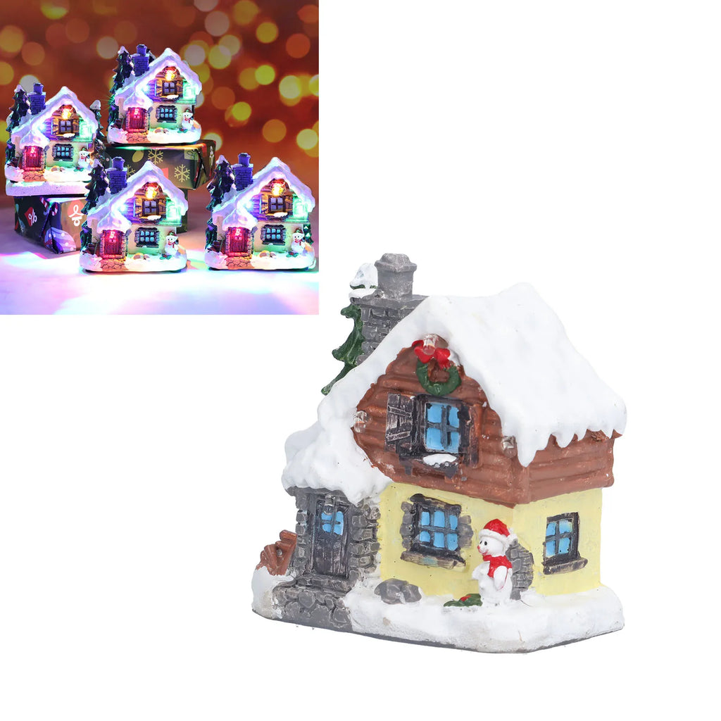 Christmas Decorations Winter Snow Christmas Houses Miniature Indoor Village Building Santa Houses Decor with Warm LED Light