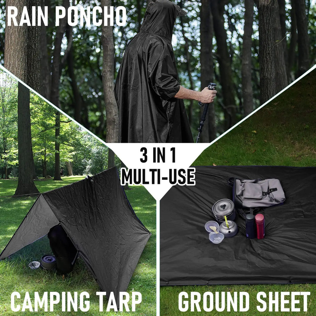 Waterproof Rain Poncho Lightweight Hooded Rain Coat Picnic Mat Blanket Sun Shelter for Outdoor Camping Hiking Cycling Climbing