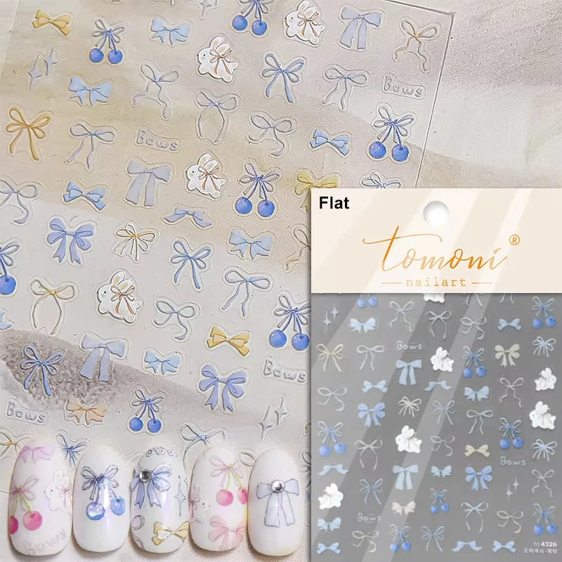 Lovely Gold Silver Black White Line Bowknot 3D Self Adhesive Nail Art Decorations Stickers Ribbon Cute Manicure Decals Wholesale