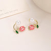 2pc French Tulip Flower Stud Earrings Light Luxury Imitation Pearl Earrings Women's Fashion Summer Female Ear Jewelry Party Gift