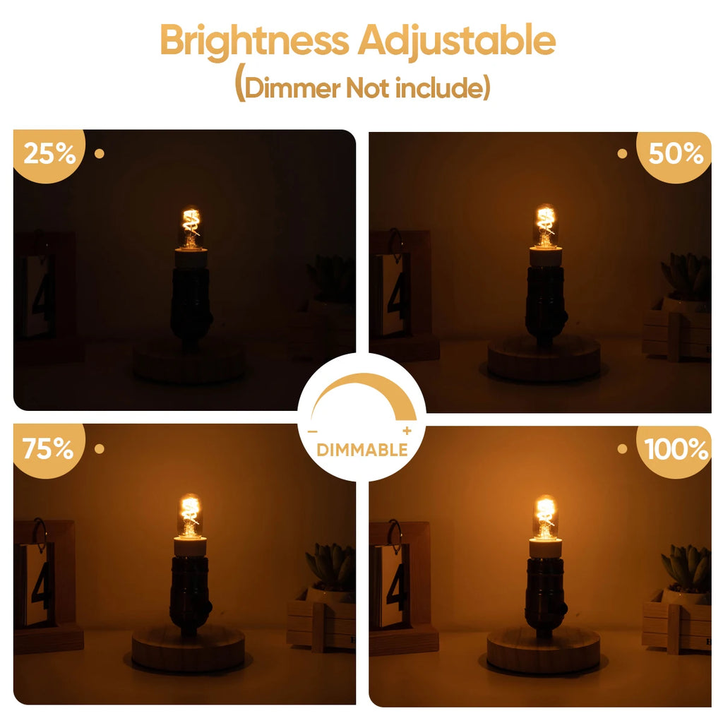 Dimmable T22 E14 Led Bulb 220V 1.5W Edison Spiral Filament Lamp Warm White Salt Lamps Retro Night Lights Mini Tube Light Decor