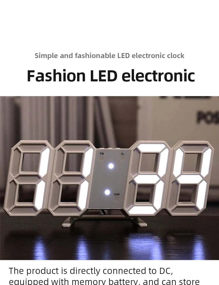 3D LED Wall Clock: Modern Digital Design with Nightlight & Luminous Alarm for Living Room Decor