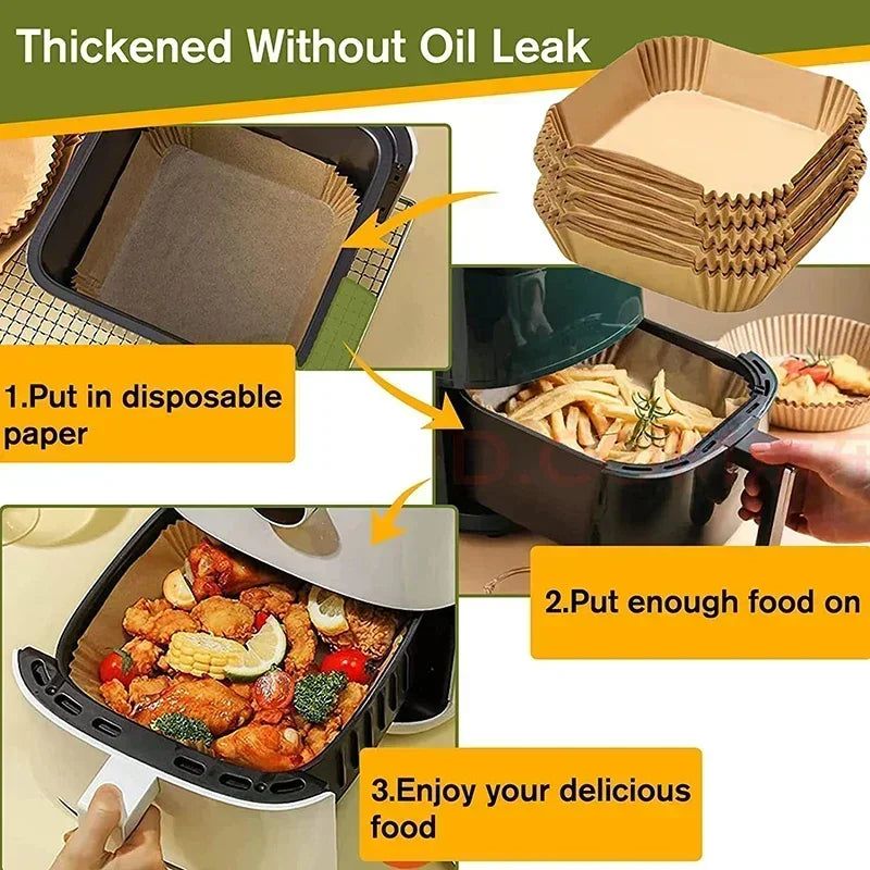 50Pcs Disposable Air Fryer Paper Oil Absorbing And Anti Oil Paper Tray Non Stick Baking Pad Large Toughness Square