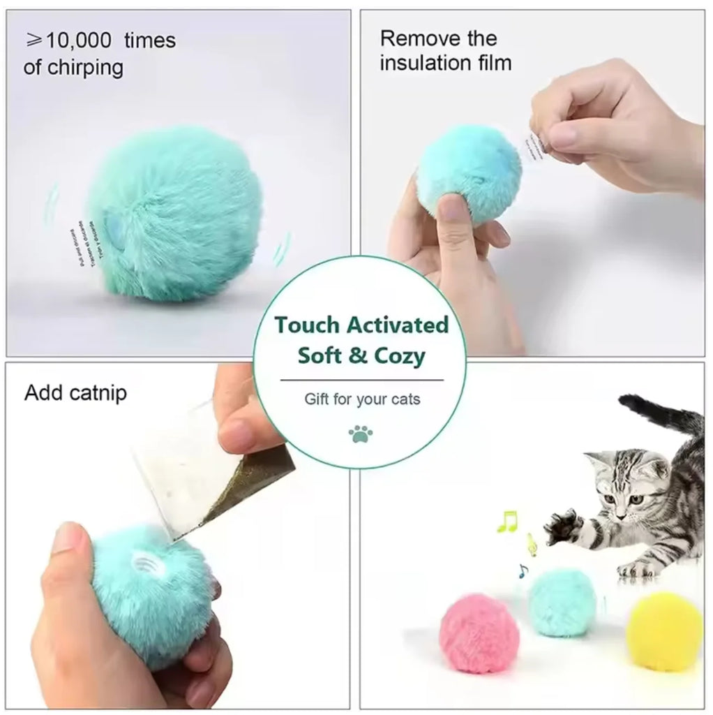 Interactive Ball Smart Cat Toys Plush Electric Catnip Training Toy Kitten Touch Sounding Pet Product Squeak Toy Ball