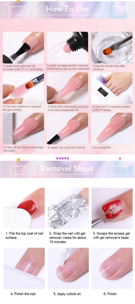 LILYCUTE 15ml Nail Extension Gel Kit Soak Off UV Gel Acrylic White Clear Pink Gel Nail Polish LED Lamp Manicure Set For Nail Art