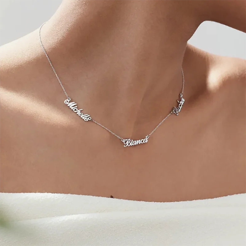 Cazador Personalized Multiple Names Necklace Custom 6 Nameplates Pendant Stainless Steel Family Members Jewelry Christmas Gift