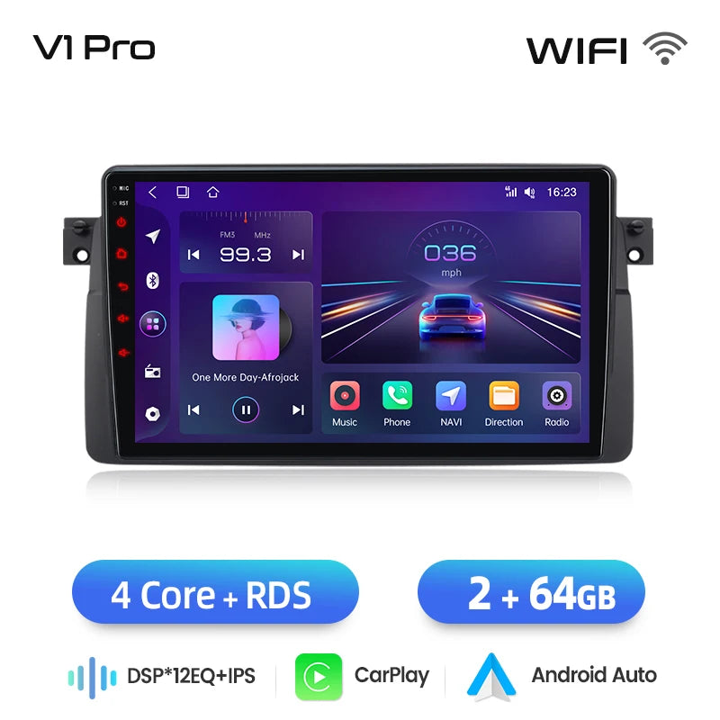 Junsun Wireless CarPlay for Apple Android Auto Car Radio for BMW E46 M3 X5 1998-2006 GPS RDS Touch Screen