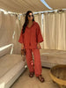 Women Vintage Solid Loose Pants Suit Lapel Single Breasted Long Sleeve Shirt Wide Leg Pants 2 Pcs Set 2025 New Ladies Streetwear