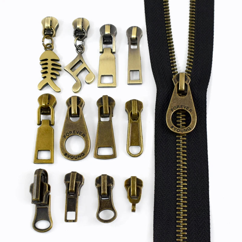 5/10Pcs Meetee 5# Bronze Zipper Slider Pull for Metal Zippers Sewing Bag Zips Puller Head Clothes Zip Repair Kit DIY Accessories