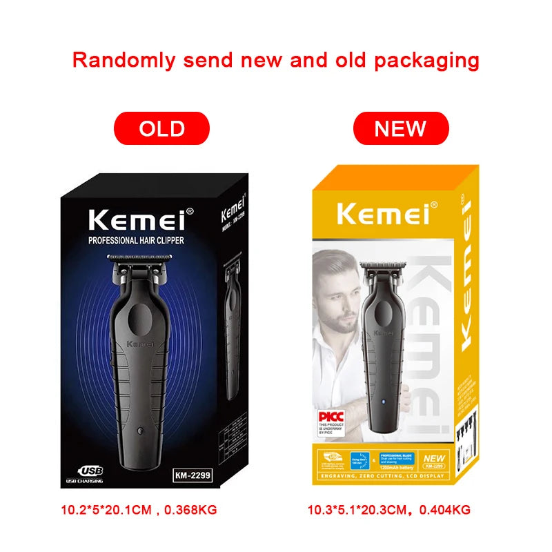 Kemei 2299 Barber Cordless Hair Trimmer 0mm Zero Gapped Carving Clipper Detailer Professional Electric Finish Cutting Machine