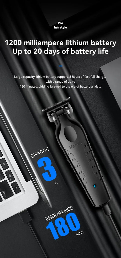 Kemei 2299 Barber Cordless Hair Trimmer 0mm Zero Gapped Carving Clipper Detailer Professional Electric Finish Cutting Machine