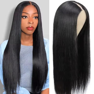 No Glue Straight V Part Wig 100% Human Hair 16-32 Inch Upgraded Wigs 200% Density Remy Hair No Leave Out Side Part Wig For Women