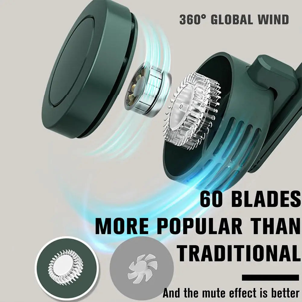 Portable Fan Clip-on Wearable Neck Fan 3-speed Belt Fan Powered By Rechargeable Battery USB Rechargeable Pocket Fan 360 Degree