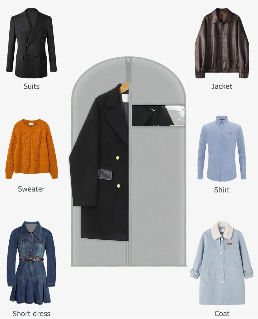 Thick Garment Suit Hanger Cover Bag with Zipper, Closet Storage Dust Coat Cover for Hanging Clothes, Breathable Dress Gown Bag