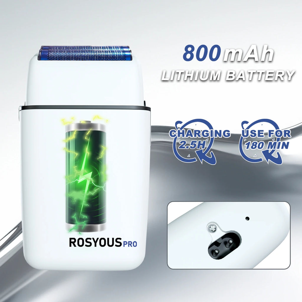 ROSYOUS RS620 Men's Shaving Machine 10000RPM Double Foil Blue Hypoallergenic Knife Net Electric Beard Trimmer Barber Shop