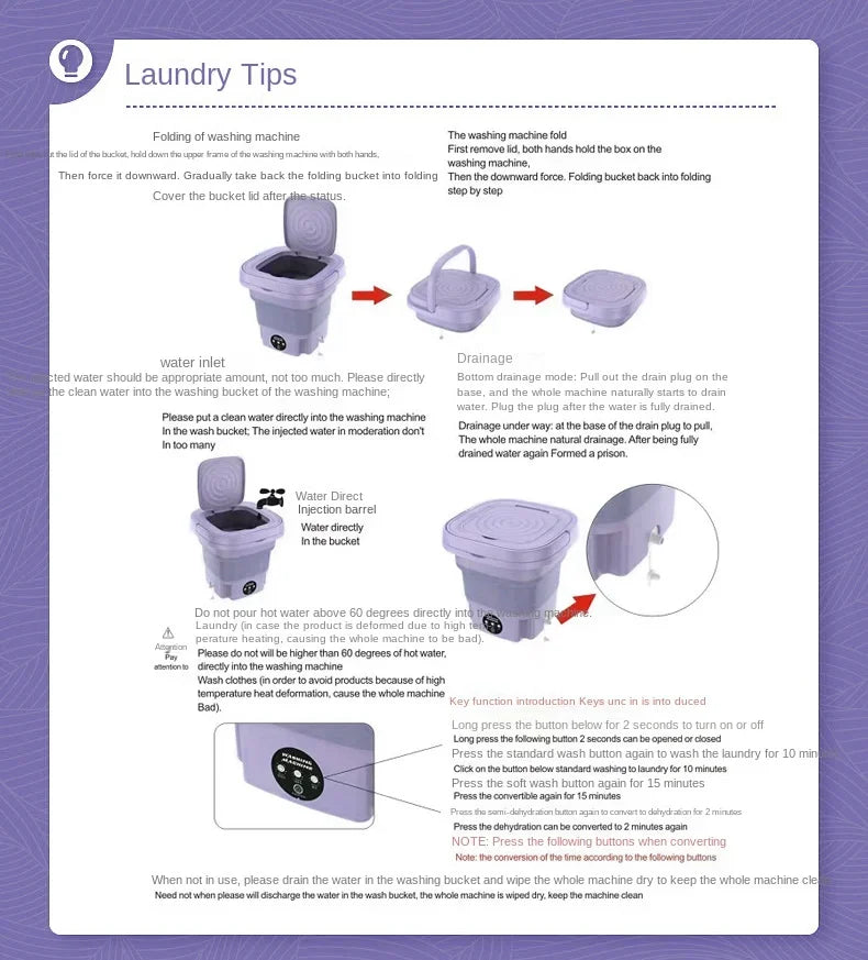 2025 Folding Washing Machine Portable Mini Dehydratable Dormitory Student Socks Underwear Panties Home Appliance Free Shipping