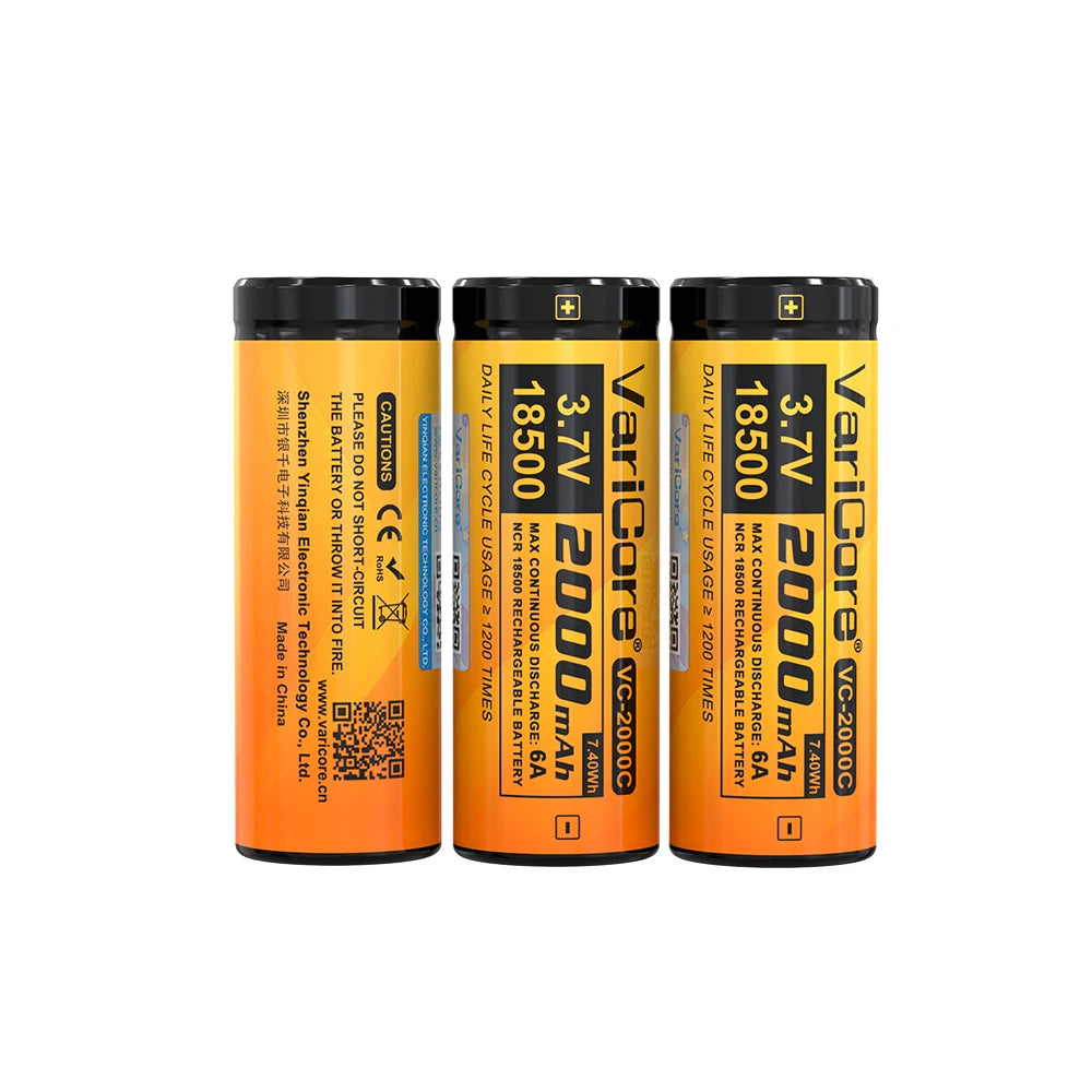 VariCore 18500 3.7V 2000mAh Rechargeable Li-ion Lithium Battery Cell Protected for Flashlight Toys RC Device High Capacity