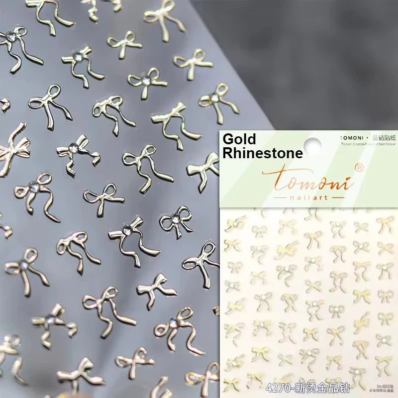 Lovely Gold Silver Black White Line Bowknot 3D Self Adhesive Nail Art Decorations Stickers Ribbon Cute Manicure Decals Wholesale