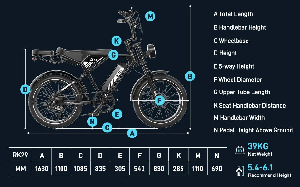RCB 20'' E Bike, Electric Mountain Bike for Adults, Commuting Electric Bike with Removable 48V 15Ah Battery & APP, Range 40-60KM